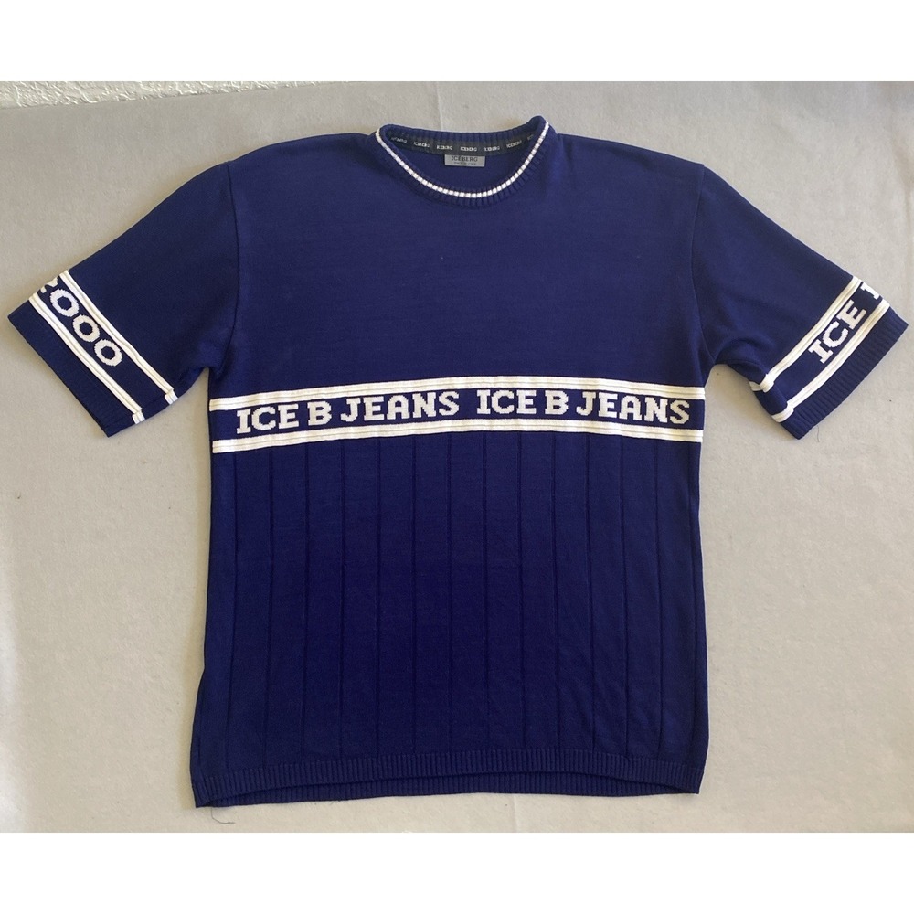 Vintage Iceberg Jeans Knit Sweater Mens Size XXL Made In Italy Ice B Jeans 2000